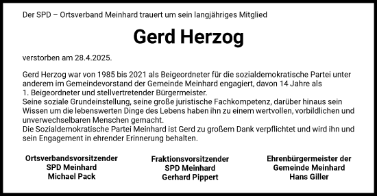 Todesanzeige von Gerd Herzog von WRS