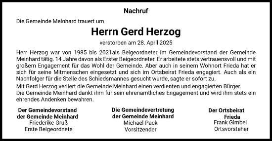 Todesanzeige von Gerd Herzog von WRS