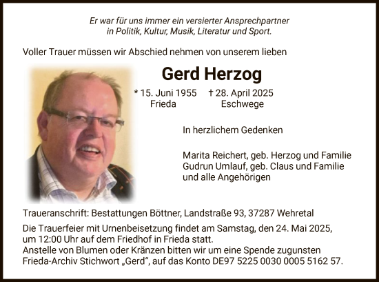 Todesanzeige von Gerd Herzog von WRS