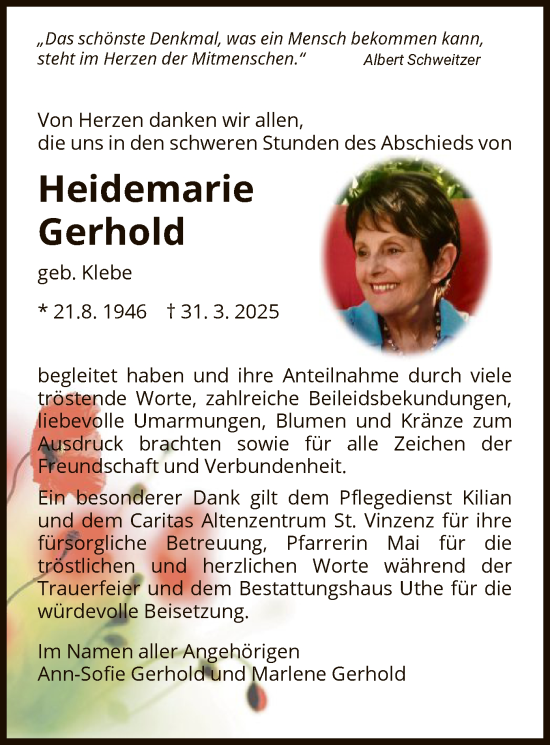 Todesanzeige von Heidemarie Gerhold von WRSWRS