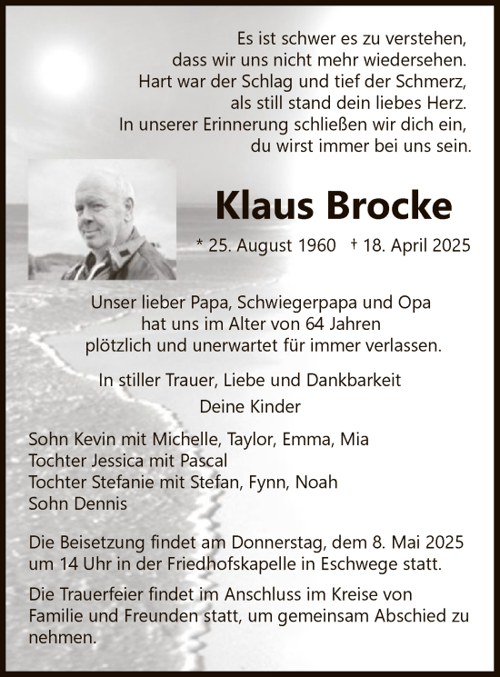 Todesanzeige von Klaus Brocke von WRSWRS