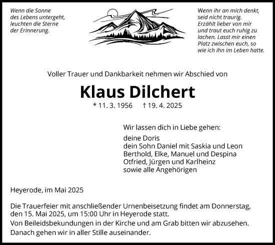 Todesanzeige von Klaus Dilchert von WRS
