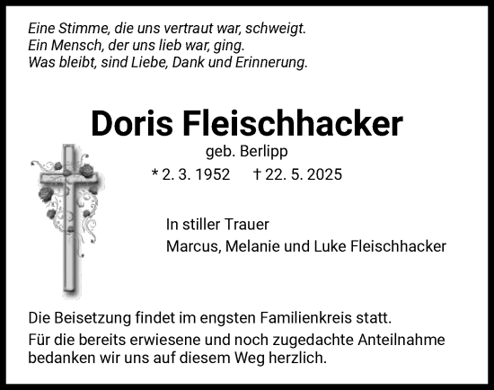 Todesanzeige von Doris Fleischhacker von WRS