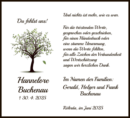 Todesanzeige von Hannelore Buchenau von WRS