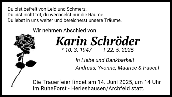 Todesanzeige von Karin Schröder von WRS