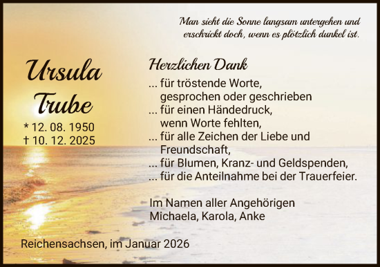 Todesanzeige von Ursula Trube von WRS