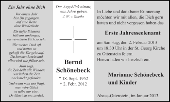 Todesanzeige von Bernd Schönebeck von Münstersche Zeitung und Münsterland Zeitung