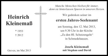 Todesanzeige von Heinrich Kleinemaß von Münstersche Zeitung und Grevener Zeitung