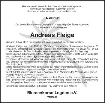 Todesanzeige von Andreas Fleige von Münstersche Zeitung und Münsterland Zeitung