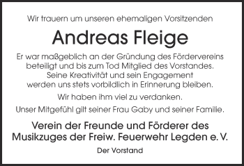 Todesanzeige von Andreas Fleige von Münstersche Zeitung und Münsterland Zeitung