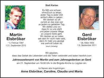 Todesanzeige von Martin und Gerd Elsbröker von Münstersche Zeitung und Münsterland Zeitung