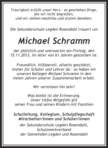 Todesanzeige von Michael Schramm von Münstersche Zeitung und Münsterland Zeitung
