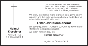 Todesanzeige von Helmut Kroschner von Münstersche Zeitung und Münsterland Zeitung