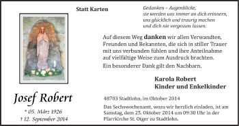 Todesanzeige von Josef Robert von Münstersche Zeitung und Münsterland Zeitung