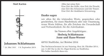 Todesanzeige von Johannes Schlattmann von Münstersche Zeitung und Münsterland Zeitung