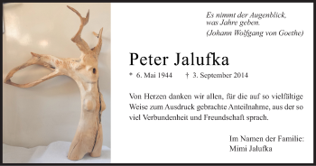 Todesanzeige von Peter Jalufka von Münstersche Zeitung und Grevener Zeitung