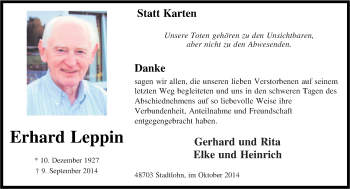Todesanzeige von Erhard Leppin von Münstersche Zeitung und Münsterland Zeitung