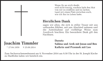 Todesanzeige von Joachim Timmler von Münstersche Zeitung und Münsterland Zeitung