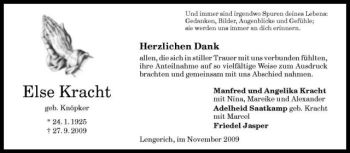 Todesanzeige von Else Kracht von Westfälische Nachrichten