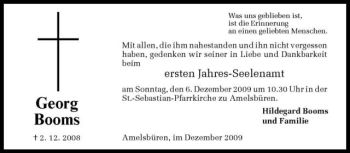 Todesanzeige von Georg Booms von Westfälische Nachrichten