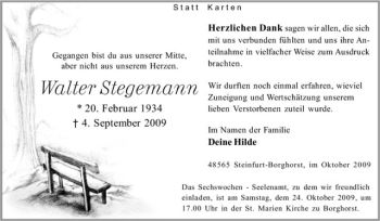 Todesanzeige von Walter Stegemann von Westfälische Nachrichten