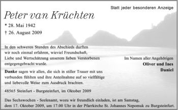 Todesanzeige von Peter van Krüchten von Westfälische Nachrichten
