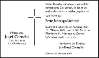 Todesanzeige von Josef Cornelis von Westfälische Nachrichten
