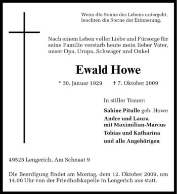 Todesanzeige von Ewald Howe von Westfälische Nachrichten