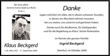 Todesanzeige von Klaus Beckgerd von Westfälische Nachrichten