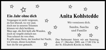 Todesanzeige von Anita Kohlstedde von Westfälische Nachrichten