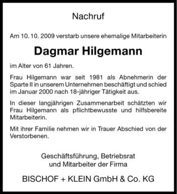 Todesanzeige von Dagmar Hilgemann von Westfälische Nachrichten