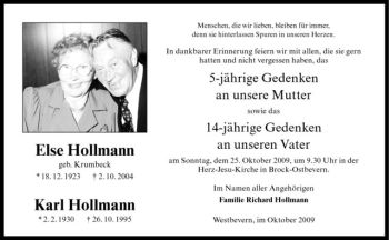 Todesanzeige von Else Hollmann von Westfälische Nachrichten