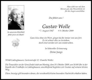 Todesanzeige von Gustav Wolle von Westfälische Nachrichten