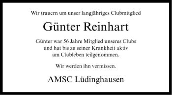 Todesanzeige von Günter Reinhart von Westfälische Nachrichten