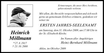Todesanzeige von Heinrich Möllmann von Westfälische Nachrichten