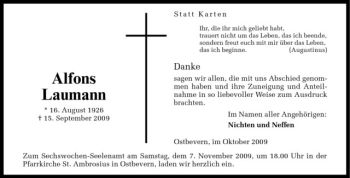 Todesanzeige von Alfons Laumann von Westfälische Nachrichten
