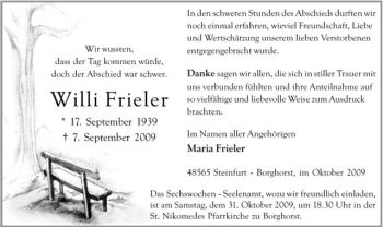 Todesanzeige von Willi Frieler von Westfälische Nachrichten
