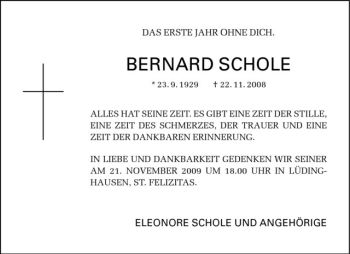 Todesanzeige von Bernard Schole von Westfälische Nachrichten