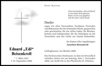 Todesanzeige von Eduard 