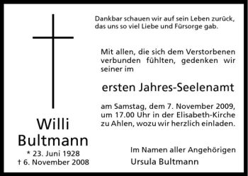 Todesanzeige von Willi Bultmann von Westfälische Nachrichten