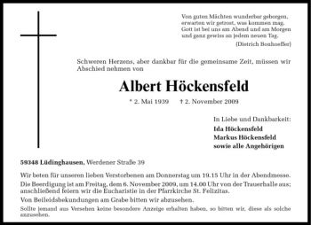 Todesanzeige von Albert Höckensfeld von Westfälische Nachrichten