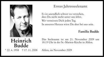 Todesanzeige von Heinrich Budde von Westfälische Nachrichten
