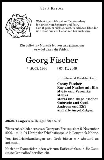 Todesanzeige von Georg Fischer von Westfälische Nachrichten