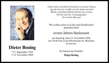 Todesanzeige von Dieter Beuing von Westfälische Nachrichten