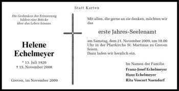 Todesanzeige von Helene Echelmeyer von Westfälische Nachrichten