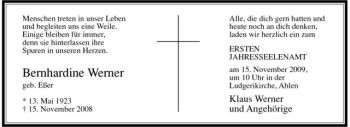 Todesanzeige von Bernhardine Werner von Westfälische Nachrichten