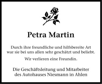 Todesanzeige von Petra Martin von Westfälische Nachrichten