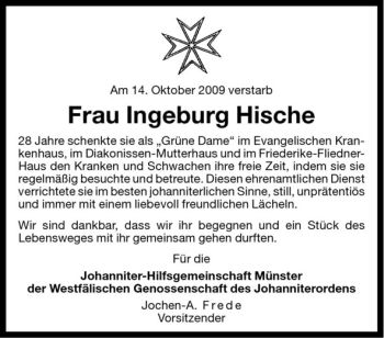 Todesanzeige von Ingeburg Hische von Westfälische Nachrichten