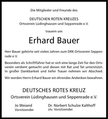 Todesanzeige von Erhard Bauer von Westfälische Nachrichten