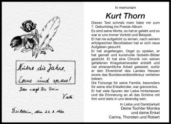 Todesanzeige von Kurt Thorn von Westfälische Nachrichten